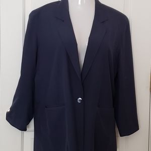 NAVY Saks Fifth Ave. Real Clothes 100% Silk Blazer M